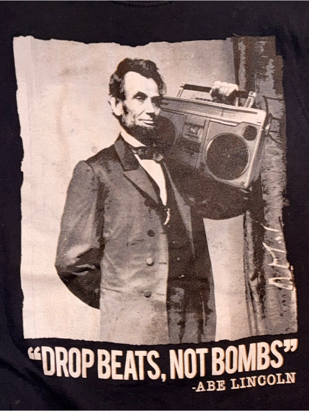 Abe Lincoln Boombox Graphic Tee XL "Drop Beats Not Bombs" Jerzees - Picture 2 of 8